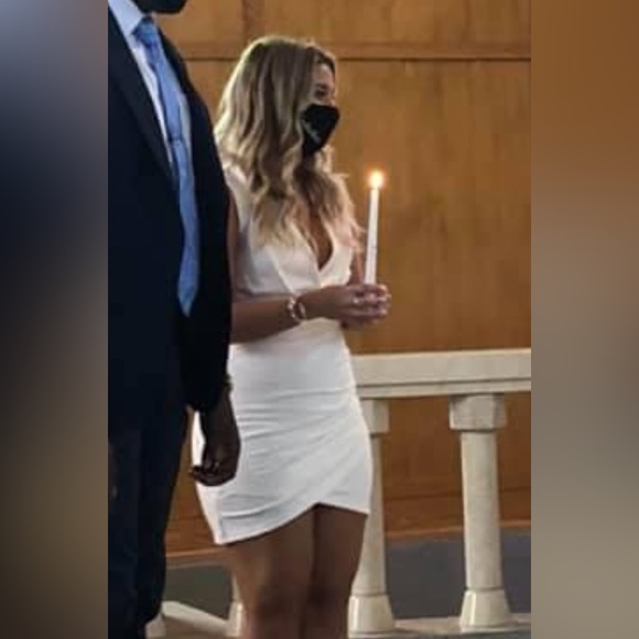 Lulu’s White Front Crossover Plunge Dress - Picture 5 of 6